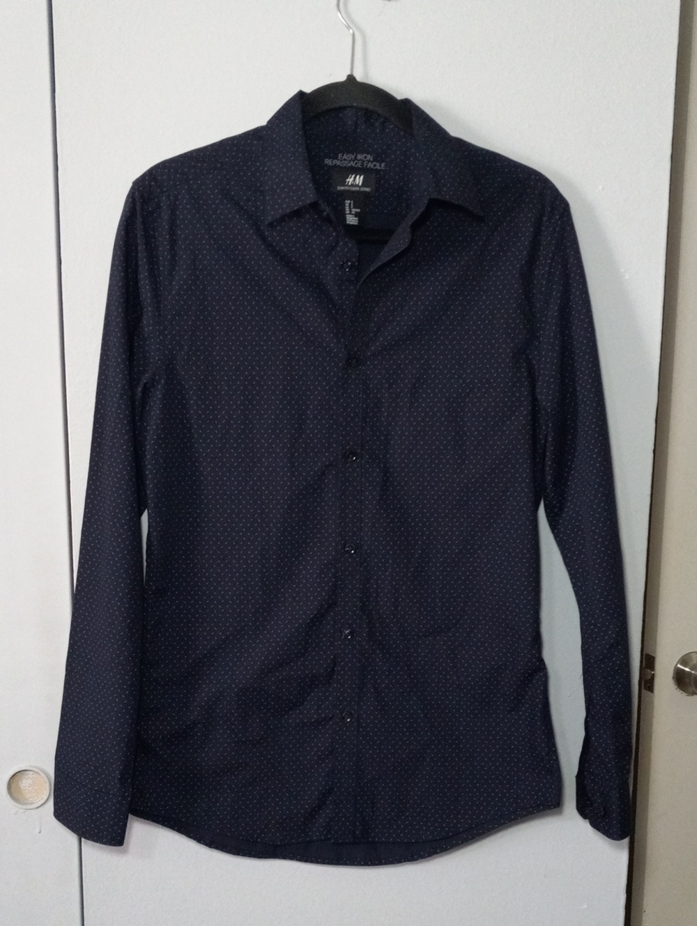 H&M Men's Dark Blue Dot-Pattern Dress Shirt
